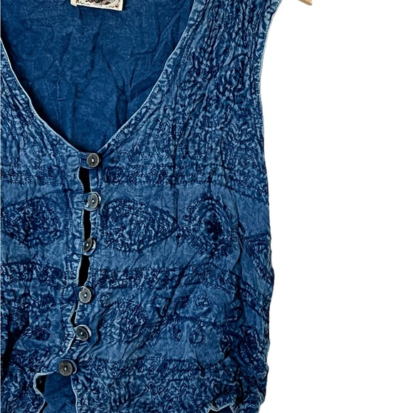 24 Karat | Vintage blue rayon v-neck button front vest tank top free size - Picture 4 of 9